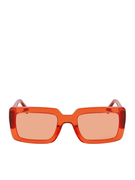 Longchamp Women's Sunglasses with Orange Plastic Frame and Red Lens