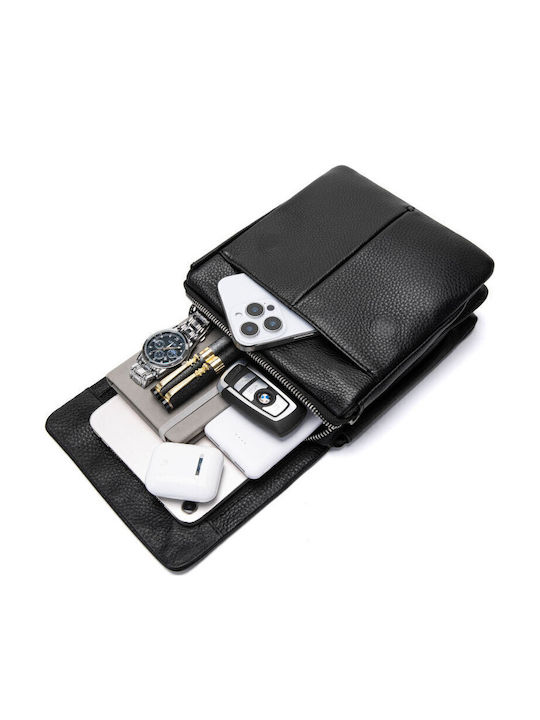 Geantă De Umăr / Tip Crossbody Pentru Bărbați Din Piele Neagră
