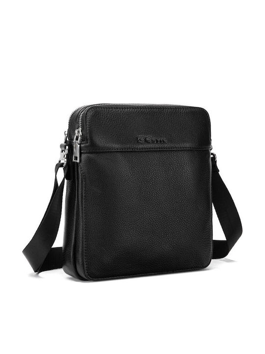 Geantă De Umăr / Tip Crossbody Pentru Bărbați Din Piele Neagră