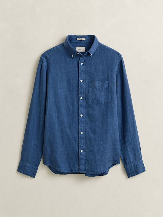 Long Sleeve Linen Shirt in Regular Fit Royal Blue