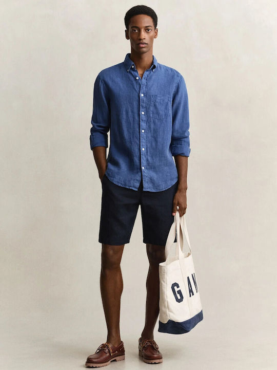 Long Sleeve Linen Shirt in Regular Fit Royal Blue
