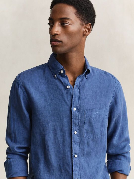 Long Sleeve Linen Shirt in Regular Fit Royal Blue