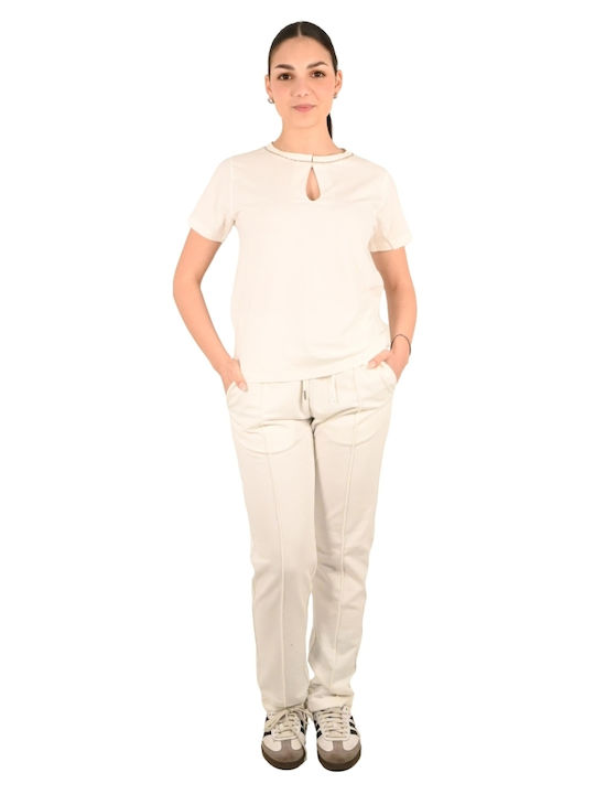 Damen Bluse Kurzärmelig Off-White