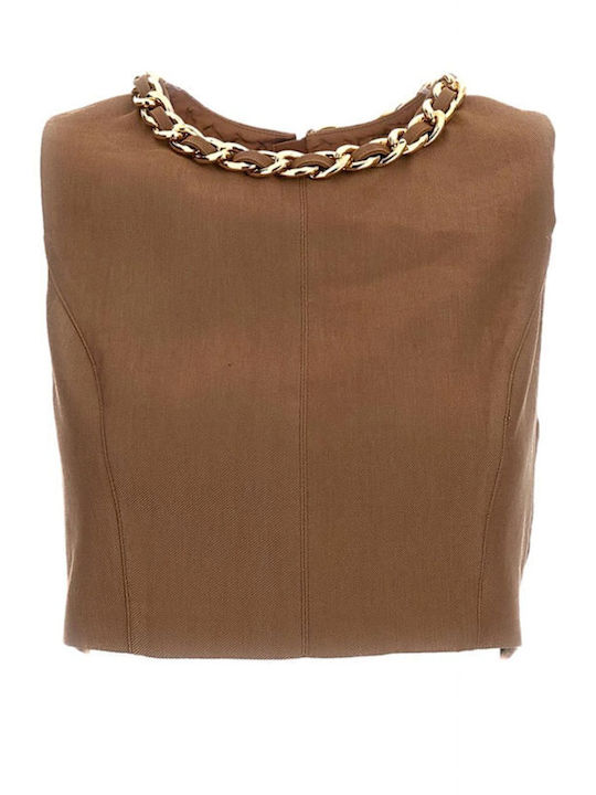 Damen Sommerliches Leinen Crop-Top Braun