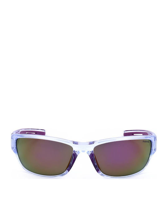 Polaroid Men's Sunglasses with Transparent Horn-Rimmed Frame and Multicolour Polarized Mirror Lens PLD7028/S 141/AI