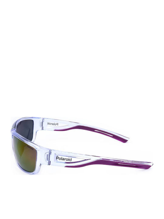 Polaroid Men's Sunglasses with Transparent Horn-Rimmed Frame and Multicolour Polarized Mirror Lens PLD7028/S 141/AI