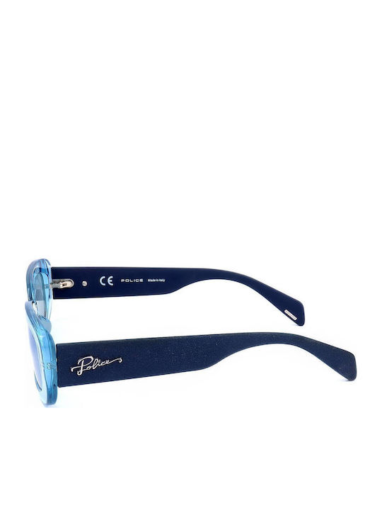 Police Women's Sunglasses with Blue Plastic Frame and Light Blue Lens