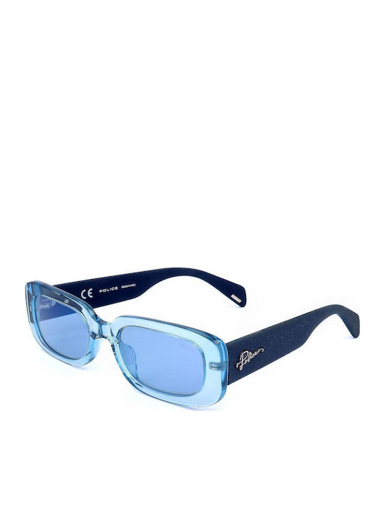 Police Women's Sunglasses with Blue Plastic Frame and Light Blue Lens