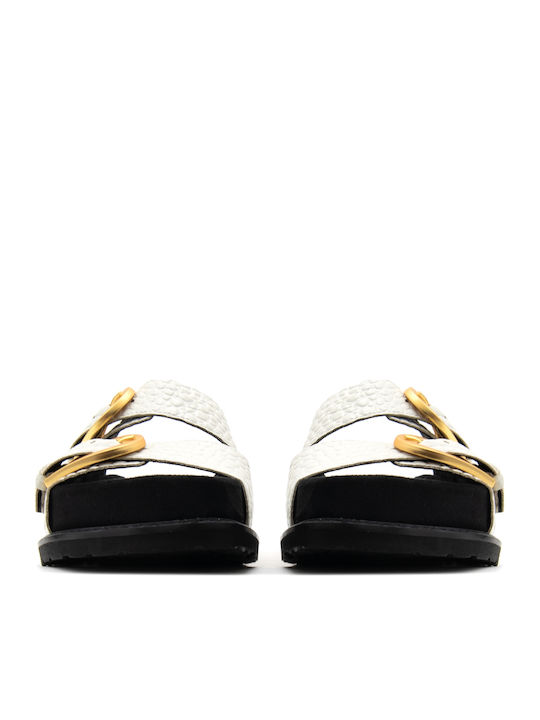 Komis & Komis Leder Flache Damen Sandalen Aus Kreide