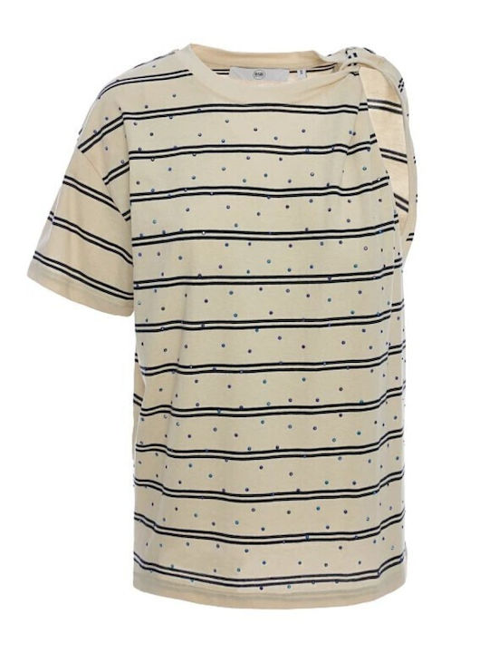 Women's Cotton Short Sleeve Striped Blouse Blue-navy