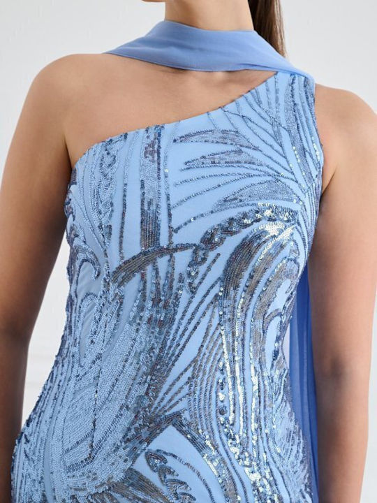 Rochie de Vară Midi de Seară cu Plasă Albastră