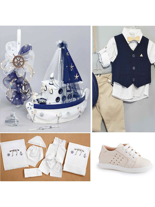 Baby Boy Baptism Set Boat Clothing Carrousel 10 Pieces Pk-177