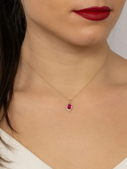 Rosette Necklace Made of 14K Gold with Red Zircon