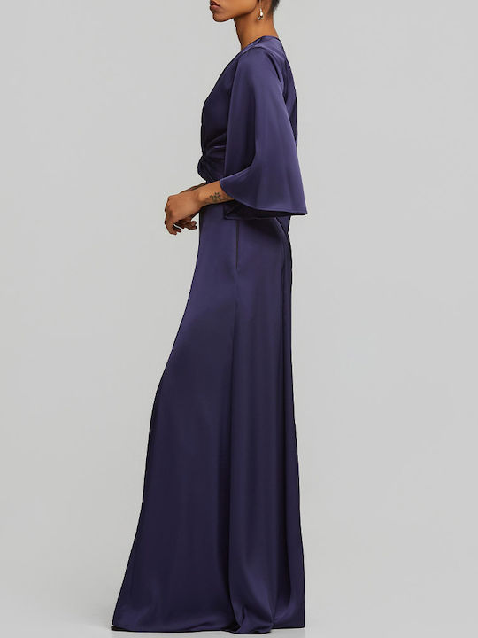 Women's High Rise Satin Pantaloons in Loose Fit Blue