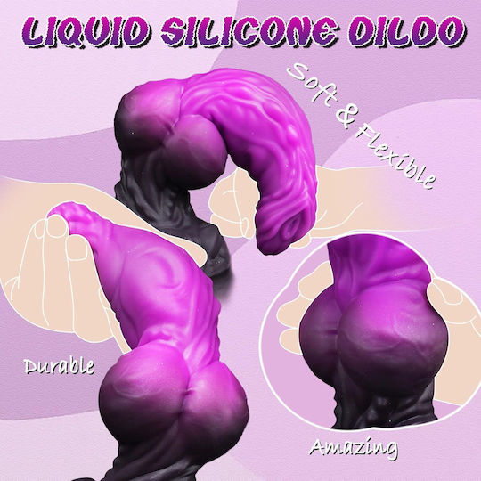 Realistic Dildo With Scrotum And Suction Cup Purple 23cm