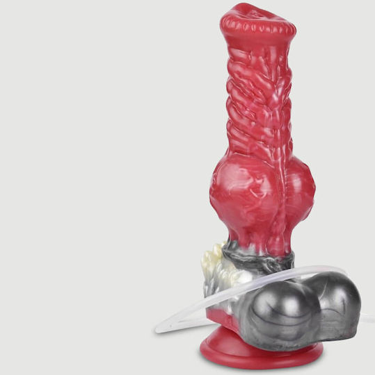 Dog Silicone Dildo Ribs & Ejaculation Furry Silicone Dildo Ejaculation & Suction Cup 21 X 7.5 Cm Red