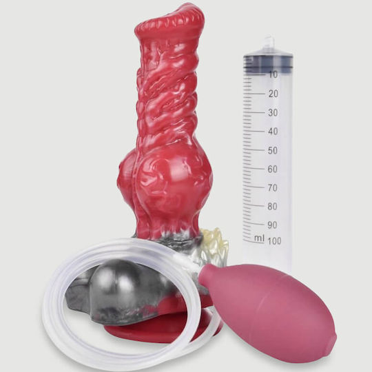 Dog Silicone Dildo Ribs & Ejaculation Furry Silicone Dildo Ejaculation & Suction Cup 21 X 7.5 Cm Red