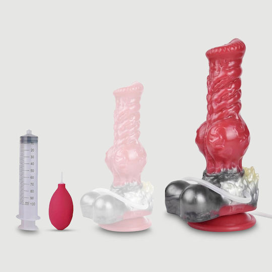 Dog Silicone Dildo Ribs & Ejaculation Furry Silicone Dildo Ejaculation & Suction Cup 21 X 7.5 Cm Red