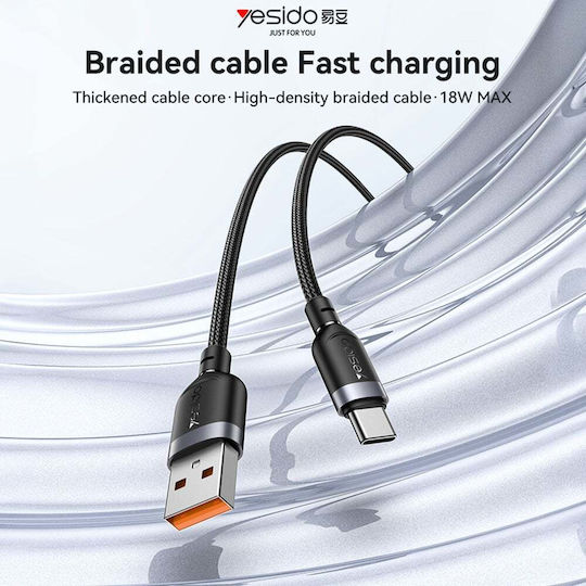 Yesido Плетен USB 2.0 Кабел USB-C Мъжки - USB-A 18W Черен 2м