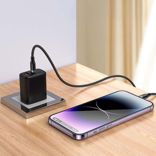 Yesido Geflochtenes USB-C zu Blitzkabel 27W Schwarz 2m