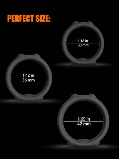 Σετ 3 Δαχτυλίδια Πέους Σιλικόνης Cat Ears 3 Silicone Cock Ring Set Μαύρο