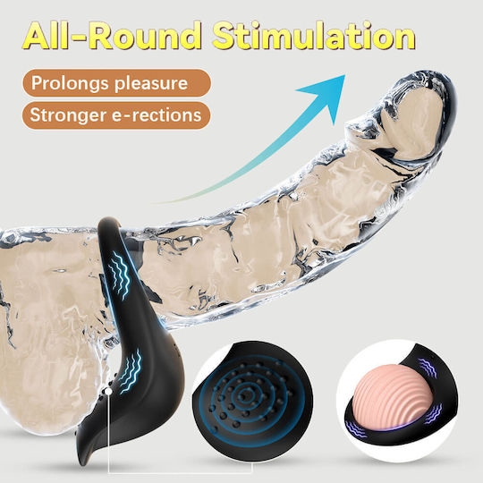 Vibrating Silicone Cock Ring Application Dolphin Ribbed App Based Silicone Cock Ring Black