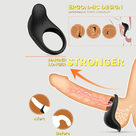 Vibrating Silicone Cock Ring Application Dolphin Ribbed App Based Silicone Cock Ring Black