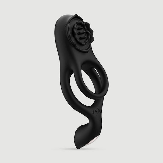 Vibrating Double Silicone Cock Ring Clitoral & Perineum Stimulation Black