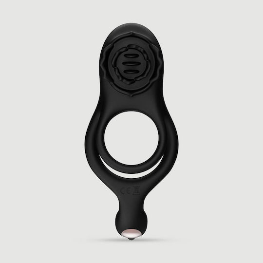 Vibrating Double Silicone Cock Ring Clitoral & Perineum Stimulation Black