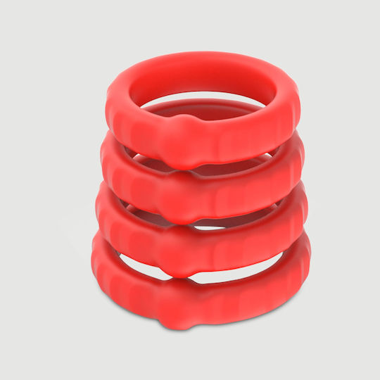 Σετ 4 Δαχτυλίδια Πέους Σιλικόνης 4 Ringer Soft Silicone Cock Ring Set Κόκκινο