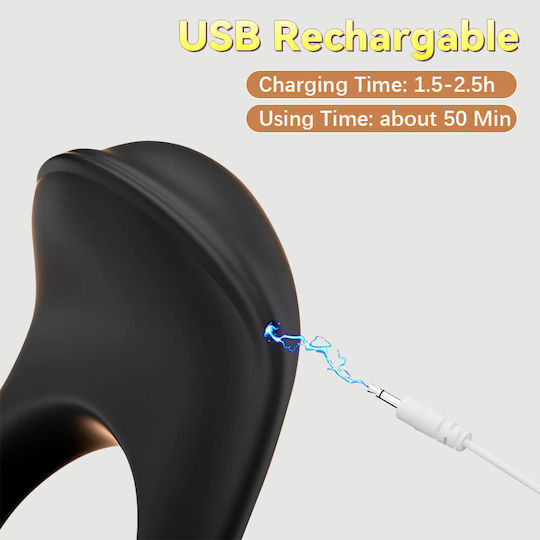 Δονούμενο Δαχτυλίδι Πέους Σιλικόνης Application Dolphin App Based Silicone Cock Ring Μαύρο