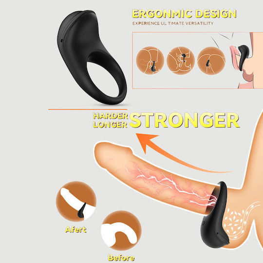Δονούμενο Δαχτυλίδι Πέους Σιλικόνης Application Dolphin App Based Silicone Cock Ring Μαύρο