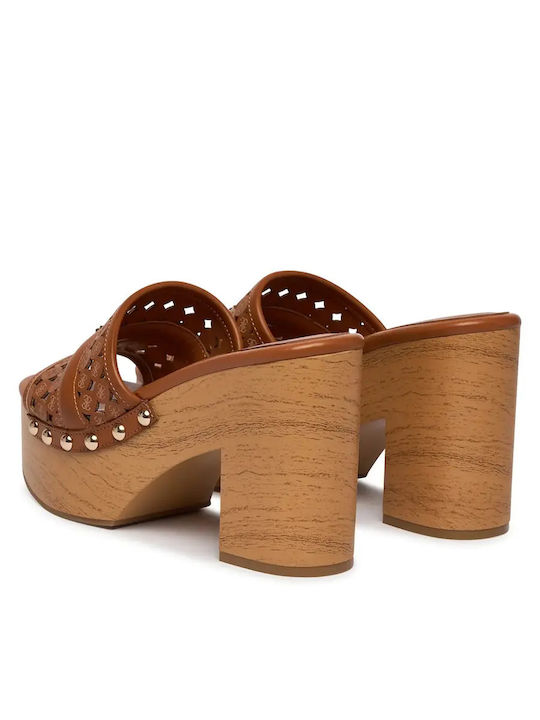 Mules With Chunky High Heel In Brown Colour
