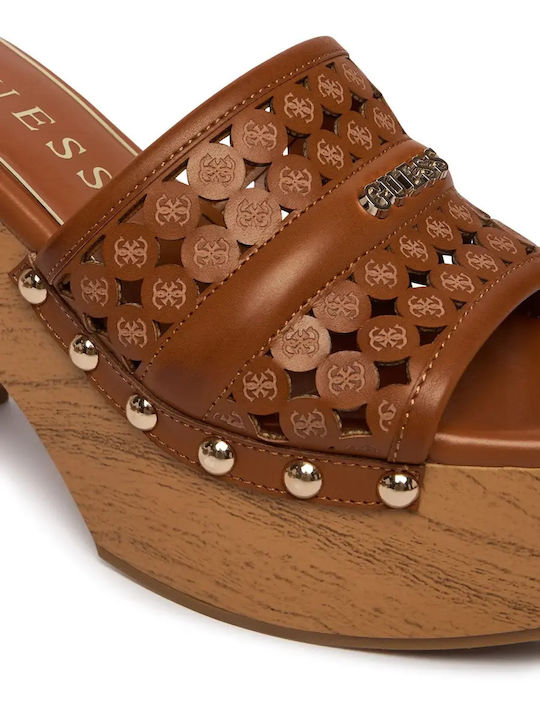 Mules With Chunky High Heel In Brown Colour