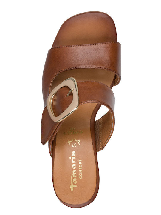 Leather Mules with Chunky Low Heel in Brown Colour
