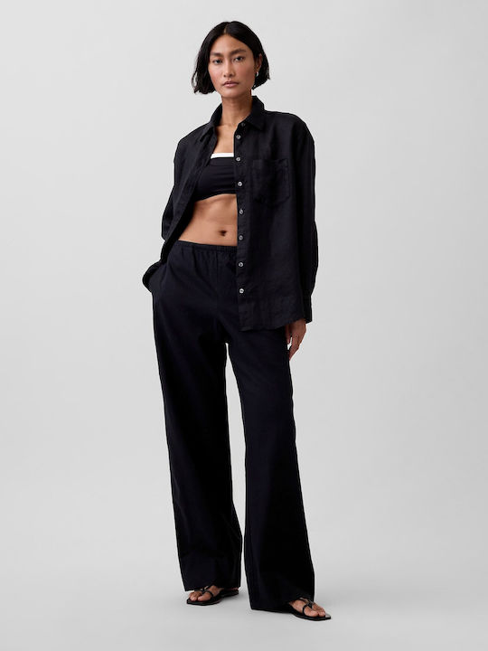 Long Sleeve Women's Linen Shirt Black