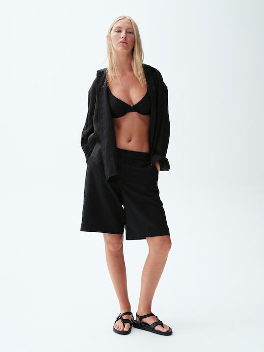 Long Sleeve Women's Linen Shirt Black