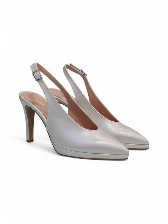 Leather Heels with Strap & High Heel Ecru
