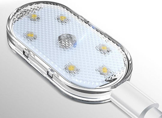 Lampă Ambientală Auto Led RGB Zola 8 Moduri de Iluminare Suport Magnetic 6 Leduri Alimentată cu Baterii 5.5 X 2.5 Cm Transparentă