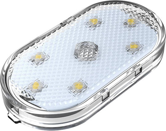 Lampă Ambientală Auto Led RGB Zola 8 Moduri de Iluminare Suport Magnetic 6 Leduri Alimentată cu Baterii 5.5 X 2.5 Cm Transparentă