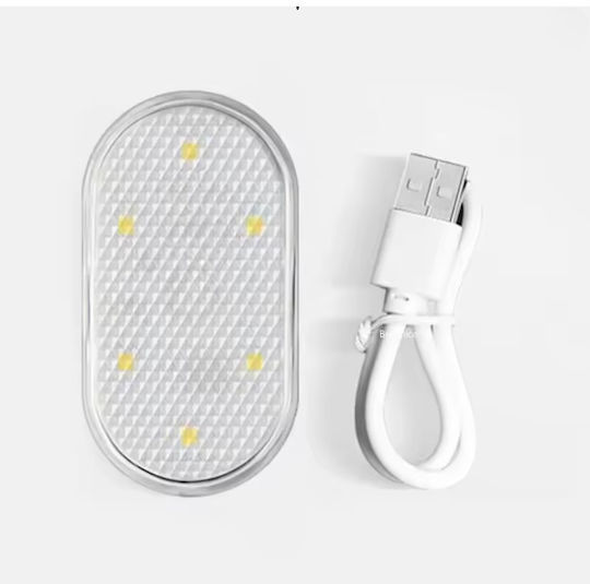 Lampă Ambientală Auto Led RGB Zola 8 Moduri de Iluminare Suport Magnetic 6 Leduri Alimentată cu Baterii 5.5 X 2.5 Cm Transparentă