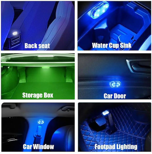 Lampă Ambientală Auto Led RGB Zola 8 Moduri de Iluminare Suport Magnetic 6 Leduri Alimentată cu Baterii 5.5 X 2.5 Cm Transparentă