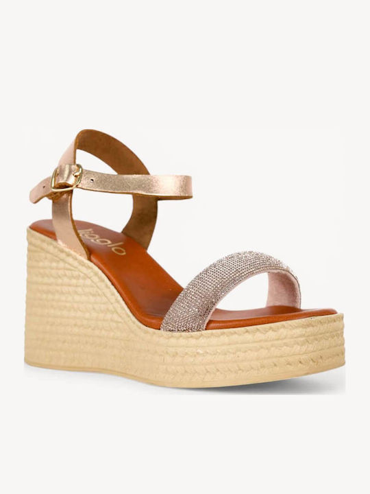 Bronze Leather Platforms Glitter Strap