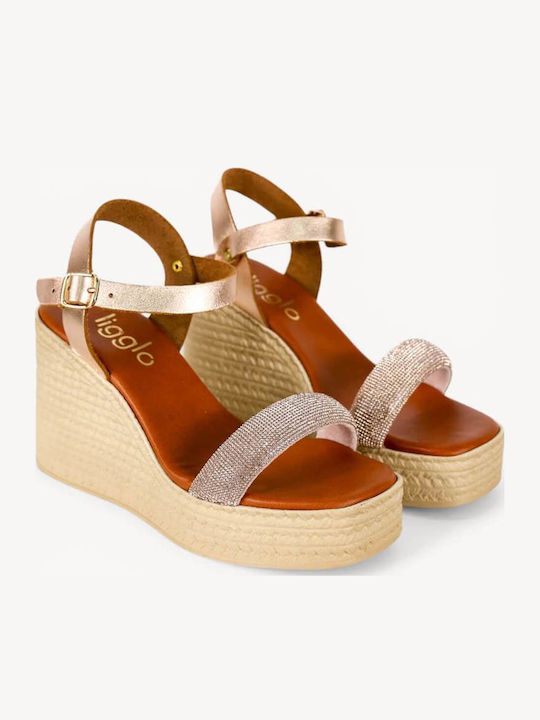 Bronze Leather Platforms Glitter Strap