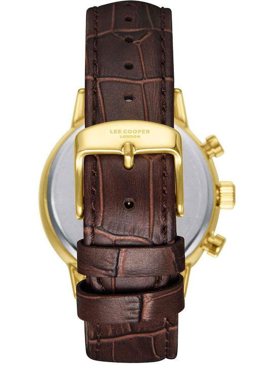 Lee Cooper Dual Time Ανδρικό Ρολόι Μπαταρίας με Καφέ Δερμάτινο Λουράκι