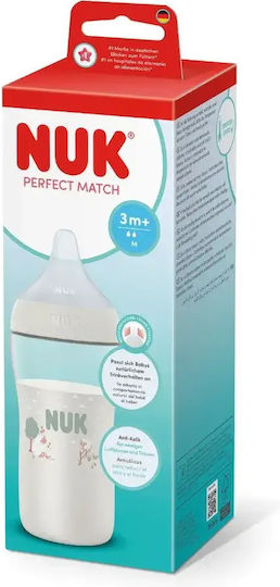 Nuk Plastic Baby Bottle Perfect Match Anti-colic with Silicone Teat for 3+ Months White 260ml