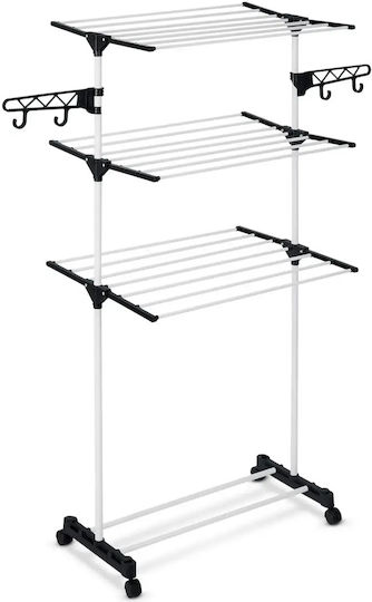 Smartic Folding Floor Clothes Drying Rack Metallic with Wheels with Hanging Length 15m