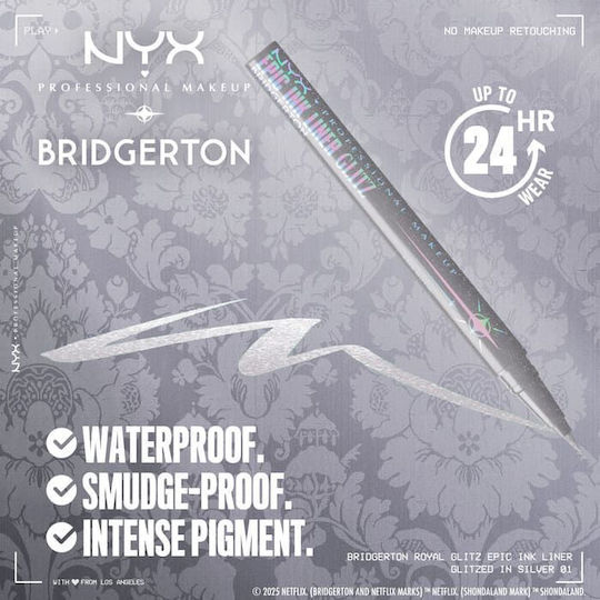 NYX Professional Makeup Bridgerton Royal Epic Ink Glitz Водоустойчив Химикал Очни Линии 1 В Сребристо 1мл