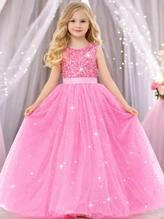 Kinderkleid Ärmellos mit Pailletten Rosa