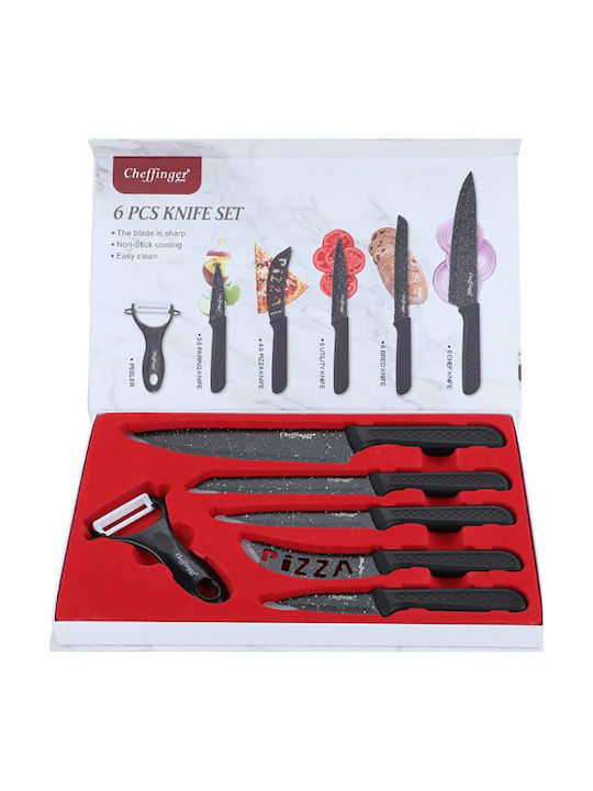 Cheffinger Set 6 Cuțite Decojor Non-Stick Tăietor Pizza Negru